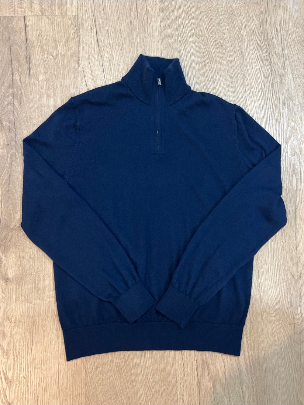 Banana Republic Men's 100% Merino Wool Navy Quarter-Zip Sweater